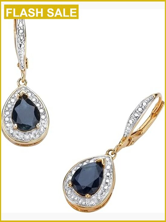 Pear Shaped Genuine Sapphire and Diamond Drop Earrings 32mm